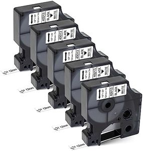 Meritom 5X Compatible for Dymo D1 Label Tape 45013 A45013 S0720530 Black on White Cassette 12mm x 7m for Dymo Label Maker LabelMananger 160 210D 280 360D 420P 450D PnP Labelpoint for LabelWriter 400