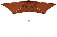 vidaXL Parasol with LEDs and Steel Pole Garden Outdoor Beach Umbrella Patio Backyard Terrace Lawn Sunshade Shelter Terracotta 2x3 m