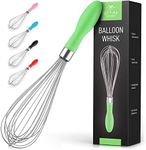 Zulay 12-Inch Stainless Steel Whisk - Balloon Whisk Kitchen Tool With Soft Silicone Handle - Thick Durable Wired Whisk Utensil For Blending, Beating, Whisking, Frothing, Stirring & More (Green)