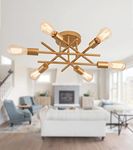 AMZASA Gold Modern Sputnik Chandeliers Ceiling Light Fixtures, Mid Century Geometric Industrial Chandelier for Entryway Bedroom Dining Room Kitchen Porch Laundry Living Room UL Listed