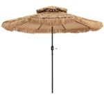 COSTWAY 2.7m/3m Thatched Tiki Parasol, Tilt Adjustment Hawaiian Patio Beach Umbrella with Manual Crank System, Air Vent & 8 Ribs, 2 Tier Tropical Straw Sunshade for Garden Poolside Courtyard(2.7m)