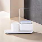 Kuber Industries 3 in 1 Press Soap Dish for Bathroom & Kitchen Sink 550ml | Multifunctional Handwash Dispenser with Sponge Holder & Towel Rack |White | Kitchen Accessories Items.