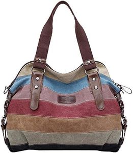 Koolertron Fashion Vintage Women's Shoulder Color Block Bag Canvas Tote Messenger Lady's Handbag Purse