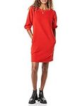 Amazon Essentials Women's Fleece Blouson Sleeve Crew Neck Sweatshirt Dress (Available in Plus Size), Red, L