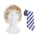 Adults Jay Accessory Set - Short Blonde Wig and Blue and Beige Striped Tie - Perfect for British Icon Dress Up and Other Fancy Dress Events