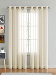 HOMEMONDE Solid Sheer Curtain Set For Door 7 Feet, Linen Textured Plain Sheer Door Curtain For Home Decor, Hangs Elegantly With Grommet Curtains (4.5Ftx7Ft Beige)