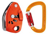 PETZL NEOX Belay Device with Sm'D Twist-Lock Carabiner - Belay Device with Cam-Assisted Blocking for Sport, Trad, & Top-Rope Climbing - Orange