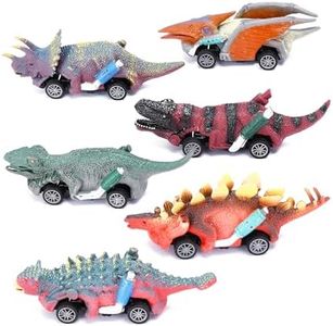 Dazmers Dinosaur Pull Back Cars - Set of 6 Inertial Collision Trucks for Boys - Multicolor Plastic Dino Toys for Toddler - Dinosaur Cars for Toddlers - Transform Car into Dinosaur - H3.4xL5.6xW5 inch