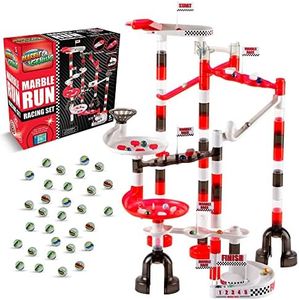 Marble Genius Marble Run Racing Set (125 Pieces) with Designer Marbles, Racing Action Pieces, & Tournament Board