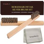 TAKAVU Horsehair Detail Brush Set, 2 Silver Cleaning Brushes and Polish Cloth for Detail Polish Work, Fine and Heirloom Silverware, Plateware, Jewelry