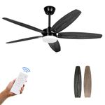 Ohniyou 52" Ceiling Fan with Lights and Remote, Reversible Ceiling Fan with 3 Colors Lights for Winter/Summer, Indoor Outdoor Ceiling Fan for Bedroom Living Room and Patio (Two Wood Finished)