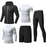 Tancefair 5Pcs Men's Fitness Workout Clothing Running Compression Pants Short/Long Sleeve Shirt Top Jacket Set Suit