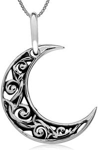 Silvershake 925 Sterling Silver Waning Crescent Moon Filigree Pendant with 1mm 18 Inch Venetian Box Chain Necklace