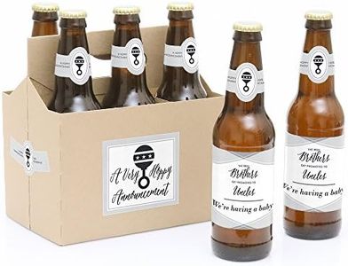 Brothers to Uncles - Pregnancy Announcement Decorations for Men - 6 Beer Bottle Label Stickers and 1 Carrier