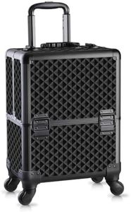 SHAMAX Professional Rolling Makeup Case, Cosmetic Organizer Trolley, Manicure Storage Vanity Locks, Makeup Trolley for Hairdressers, Salons, Beauty Lovers, 360° Universal Wheels (5088 Black)