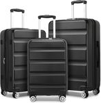 Kono 3-Piece Luggage Sets | Expandable Hard Shell PC+ABS Suitcase with TSA Lock | Lightweight & Sturdy Travel Suitcases with 4 Spinner Wheels (20", 24", 28") - Black