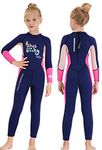 Gogokids Kids Wetsuit Girls Neoprene Swimsuit, Children 2.5mm Thermal Rash Guard Warm Thicken Swimwear Sun Protection Diving Snorkelling Suit UV 50+, Pink+Blue L