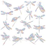 16 Pieces Dragonfly Window Clings - Anti-Collision Window Decals to Save Birds from Window Collisions,Non Adhesive Prismatic Vinyl Window Clings, Rainbow Stickers