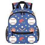 Baseball Softball Sport Game Background with Line Icons of Balls Gloves Bat Helmet Pattern Toddler Kid Boys Girls Kindergarten Children Snack Nursery School Backpack