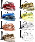 Bass Jigs 8 Pieces Fishing Jigs Bass Weedless Football Jig Swim Jigs Metal Football Head Silicone Skirts Weed Guard Flipping Jigs, Colorful, 10 g/ 3/8 oz