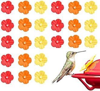 24 PCS Hummingbird Feeder Parts Hummingbird Feeders Replacement Flowers for Outdoors Bird Feeding Ports Replacement Parts of Window Hanging Bird Feeder (Red & Yellow & Orange)