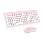 Pink Wireless Keyboard and Mouse Combo, cimetech Compact Full Size Pink Wireless Keyboard and Mouse Set 2.4G Ultra-Thin Sleek Design for Windows, Computer, Desktop, PC, Notebook, Laptop-(Pink)