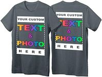 Custom T-Shirts - Personalized Unisex Crewneck Tee Shirt - Customize Your Image & Text & Photo - Men Women Adult Unisex Size - X-Large Dark Heather