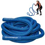 HYPERWEAR Hyper Rope Weighted Short Battle Ropes Exercise Rope Home Gym Battle Rope Anchor Optional Full Size Rope Core Workout in 6ft or Less Space (Blue, 19lb, 1.5in, 25 ft)