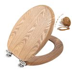 Angel Shield Antibacterial Wooden Soft Close Toilet Seat with Quick Release Adjustable Hinges Toilet Seat Easy Clean and Assembly for Bathroom 45 x 37 x 5.6 cm (Solid Oak)