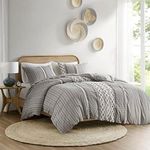 INK+IVY Imani 100% Cotton Duvet Mid Century Modern Design, All Season Comforter Cover Bedding Set, Matching Shams, King/Cal King, Gray Chenille Tufted Accent 3 Piece