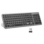 Vivefox Wireless Keyboard, 2.4GHz Ultra Slim Rechargeable Wireless Keyboard with Numeric Keypad for Computer, PC, Laptop, Surface - QWERTY UK Layout, Gray