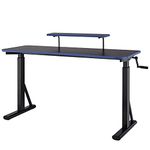 Amazon Basics Height-Adjustable Rectangular Gaming Computer Desk with Raised Monitor Shelf, Blue, 140 x 63.5 x109-126 cm