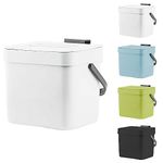 Compost Bin for Kitchen, 1.8 Gallon Hanging Small Trash Can with Lid, Sealed Food Waste Bucket for Counter Top or Under Sink, Indoor Garbage Bins for Bathroom, Bedroom, Living Room, Office (White)