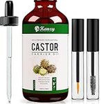 Kanzy Organic Castor Oil for Eyelashes and Eyebrows 50ml Cold Pressed Castor Oil for Hair Growth 100% Natural and Pure Castor Oil with Brushes For Hair, Beard, Nails and Skin