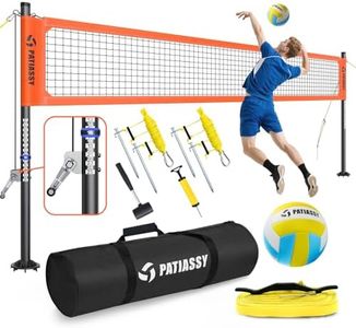 Professional Volleyball Net Set for Backyard & Beach, Heavy Duty Outdoor Net with Height-Adjustable Rust-Proof Aluminum Poles, Winch Anti-Sag System, Steel Stakes, 32-Ply Net & Portable Carry Bag