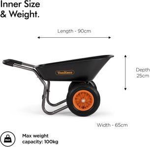VonHaus 78L Wheelbarrow – Heavy Duty Garden Cart, 2-Wheel, Steel Frame