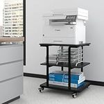 PUNCIA 3-Tier Laser Printer Stand with Storage 60x50x67cm Large Printer Table on Wheels Under Desk Storage Trolley Heavy Duty Rolling Cart Movable Rack Fax Scanner Shelf for Home Office (Black)