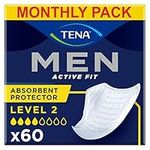 TENA Men Absorbent Protector Incontinence Pads, Level 2, 60 Incontinence Pads (10 x 6 packs) for Men of All Ages, Cup-Shaped for Medium Bladder Weakness, Urine Leakage and Drips