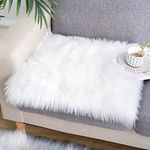 Noahas Faux Fur Sheepskin Silky Seat Cushion Home Decor Long Wool Area Rugs Carpet Soft Fluffy Plush Chair Seat Pads Universal Fit for Home Office Restaurant Chair, 1.6ft x 1.6ft, White