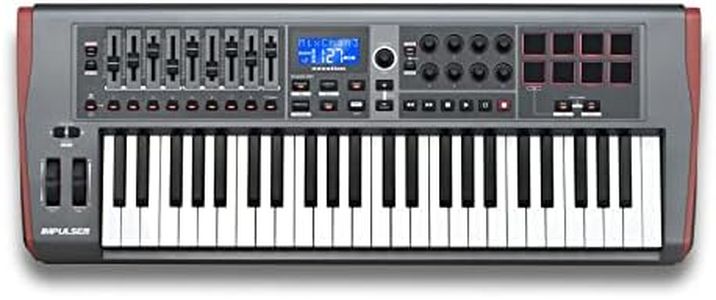 Novation Impulse 49 Keys USB bus-powered MIDI Controller Keyboard – Robust, ultra-responsive, full-size piano keyboard with aftertouch and velocity-sensitive pads – works on Mac or Windows
