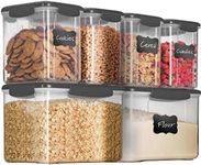 Large Airtight Dry Food Storage Containers With Lids - Set of 6 Stackable Kitchen Pantry Storage Container Set - Cereal Storage Containers Set with Labels & Marker For Dried Food Pasta Flour Sugar Etc