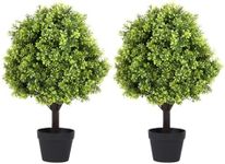 Azoco 2.3ft Faux Plants Outdoor 27.6'', Artificial Outdoor Plants Decor, Topiary Trees Artificial Outdoor UV Resistant, Set of 2