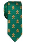 Retreez Christmas Gingerbread Man Woven Microfiber Skinny Tie - Green