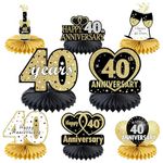 40th Anniversary Decorations, 8Pcs Happy Anniversary Decorations, Black Gold Honeycomb Centerpieces For Table, 40th Wedding Anniversary Decorations, Table Topper For Anniversary Party Decorations