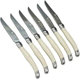 Laguiole Flatware Set | Laguiole Steak Knife - Stainless Steel Cutlery, Serrated Blade with White Handle (Ivory of 6 Knife)
