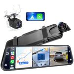 2.5K Mirror Dash Cam with Carplay&Android Auto,9.66" Rear View Mirror Camera for Cars&Trucks, Backup Camera with Touch Screen/Voice Control/Loop Record/Parking Assist/64GB Card Included