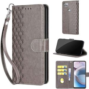 KENHONER Designed for Motorola One 5G Ace Case Wallet,Women Flip Folio Cover with Embossed PU Leather Stand Credit Card Holders Slots Wrist Strap Phone Case for Motorola One 5G UW Ace (Gray Cube)