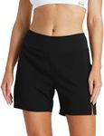 BALEAF Women's Swim Shorts High Waisted Swimming Shorts Bikini Bottoms with Pockets Liner Quick Dry UPF50+ Black XS