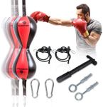 Mexican Style Double Double End Bag Boxing Kit- Double End Boxing Speed Bag- Punching Bag with Adjustable Cords- Installation Kit Carry Bag, Pump Included- Sturdy Punch Reflex Bag - Boxing Accessories