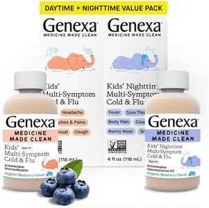 Genexa Kids' Clean Cold & Flu Relief Day/Night Multi-Symptom, Dye Free, 0% Artificial Additives, Children's Liquid Pain, Fever & Cough Medicine, Ages 4-11, Organic Blueberry Flavor, 8 fl oz (2 Pack)